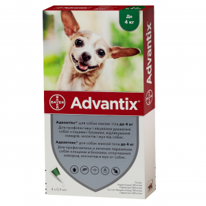 Капли для собак весом до 4кг Bayer Advantix от блох и клещей