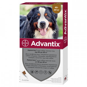 Капли для собак весом от 40-60кг Bayer Advantix от блох и клещей
