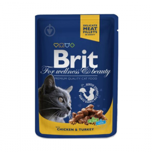Вологий корм для котів Brit Premium з куркою та індичкою 100г