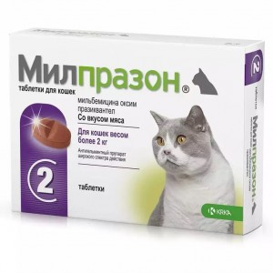 Таблетки для котів масою до 8 кг KRKA Milprazon проти глистів, 16 мг/40мг