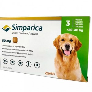 Жувальні таблетки для собак вагою 20-40 кг  Simparica від бліх і кліщів, 80 мг