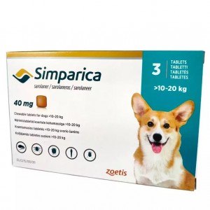 Жувальні таблетки для собак вагою 10-20 кг  Simparica від бліх і кліщів, 40 мг