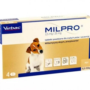 Таблетки  для собак малих порід і цуценят Virbac Milpro, 4х2,5мг / 25мг