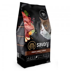 Сухий корм для котів Savory Adult Cat Sensitive Digestion Fresh Lamb&Turkey