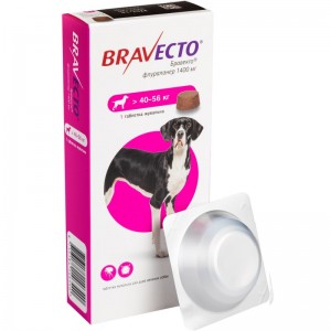 Жувальна таблетка для собак вагою 40-56 кг  Bravecto від бліх і кліщів, 1400мг