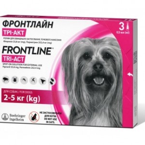 Краплі для собак вагою 2-5кг FrontlineTri-Act від бліх і кліщів
