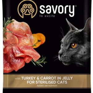Вологий корм для котів Savory Sterilised Cat Turkey & Carrot in Jelly