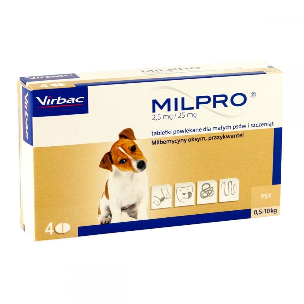 Таблетки  для собак малих порід і цуценят Virbac Milpro, 4х2,5мг / 25мг - 2