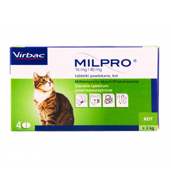 Таблетки від глистів для кішок і кошенят Virbac Milpro, 4х4мг / 10мг - 1