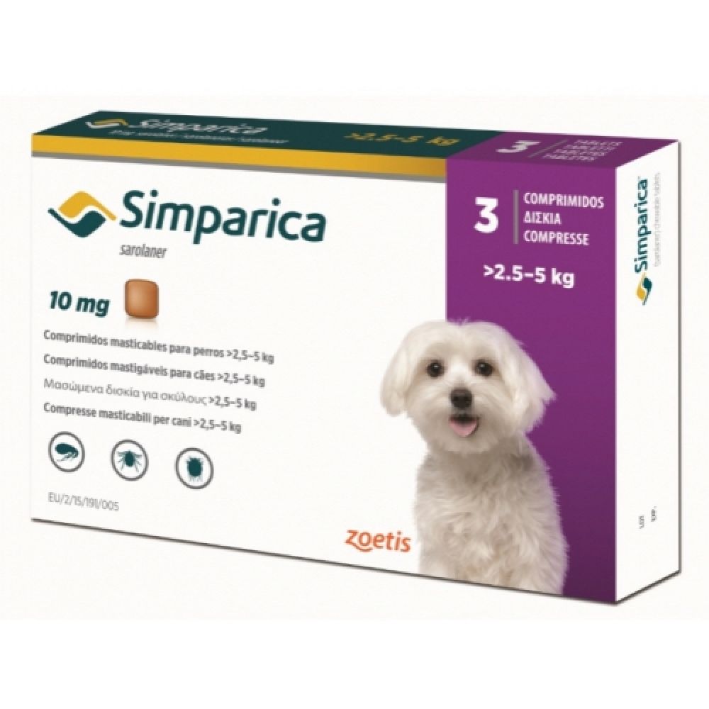 Жувальні таблетки для собак вагою 2,5-5кг  Simparica від бліх і кліщів, 10мг - 1