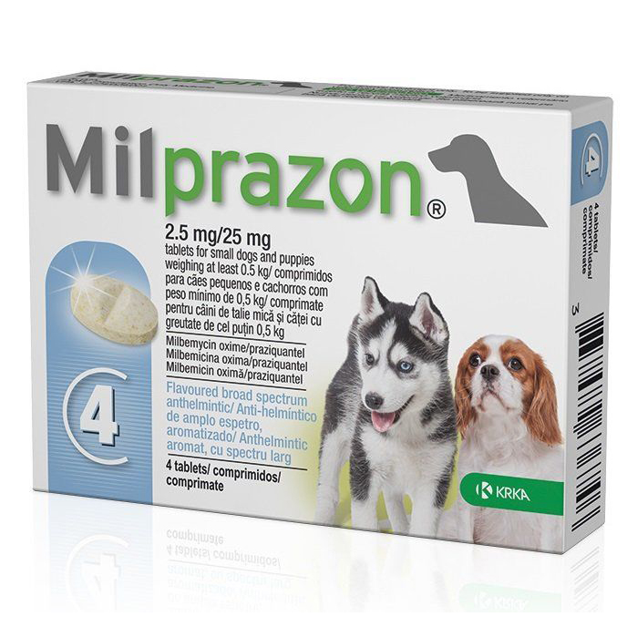 Таблетки для собак масою від 0,5 кг до 5 кг KRKA Milprazon проти глистів, 2.5мг - 1