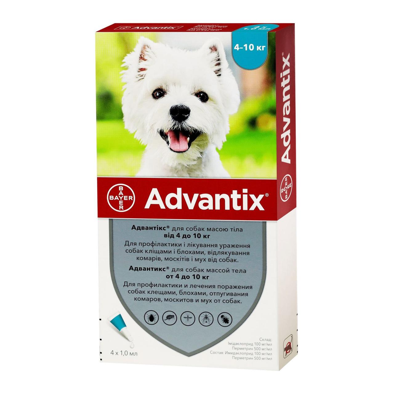 Краплі для собак вагою від 4-10кг Bayer Advantix від бліх і кліщів - 1