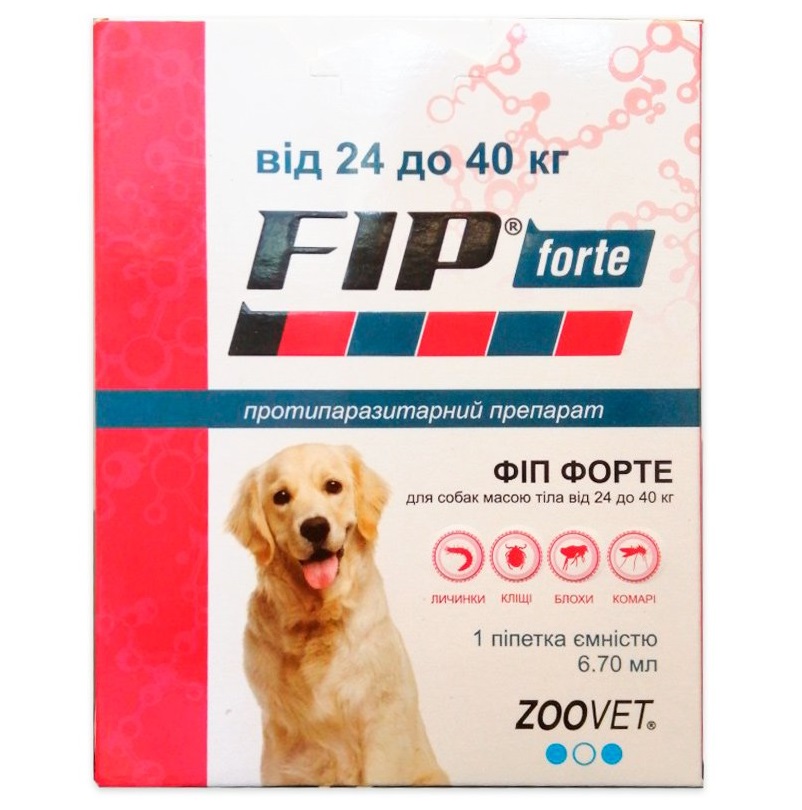 Краплі для собак вагою 24-40кг Fip Forte від бліх і кліщів - 1