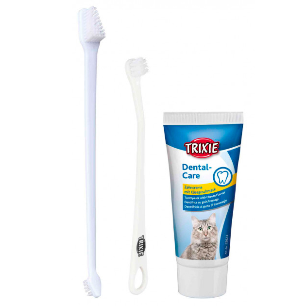 Набір для котів Trixie зубна паста+2 щітки - 1