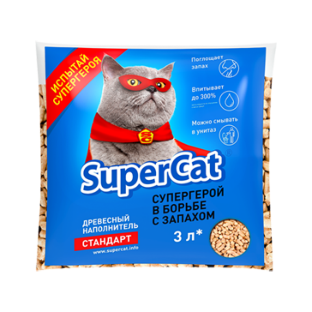 Наповнювач для котячого туалету Super Cat деревний (синій) - 1