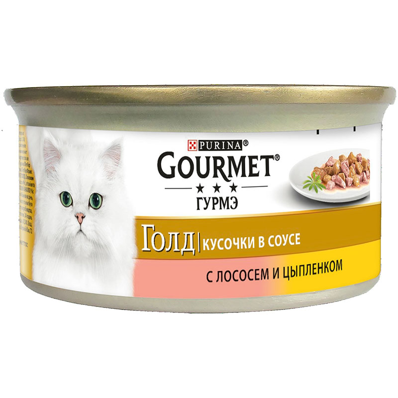 Вологий корм для котів Purina Gourmet Gold з лососем і курчам шматочки в соусі 85г - 2