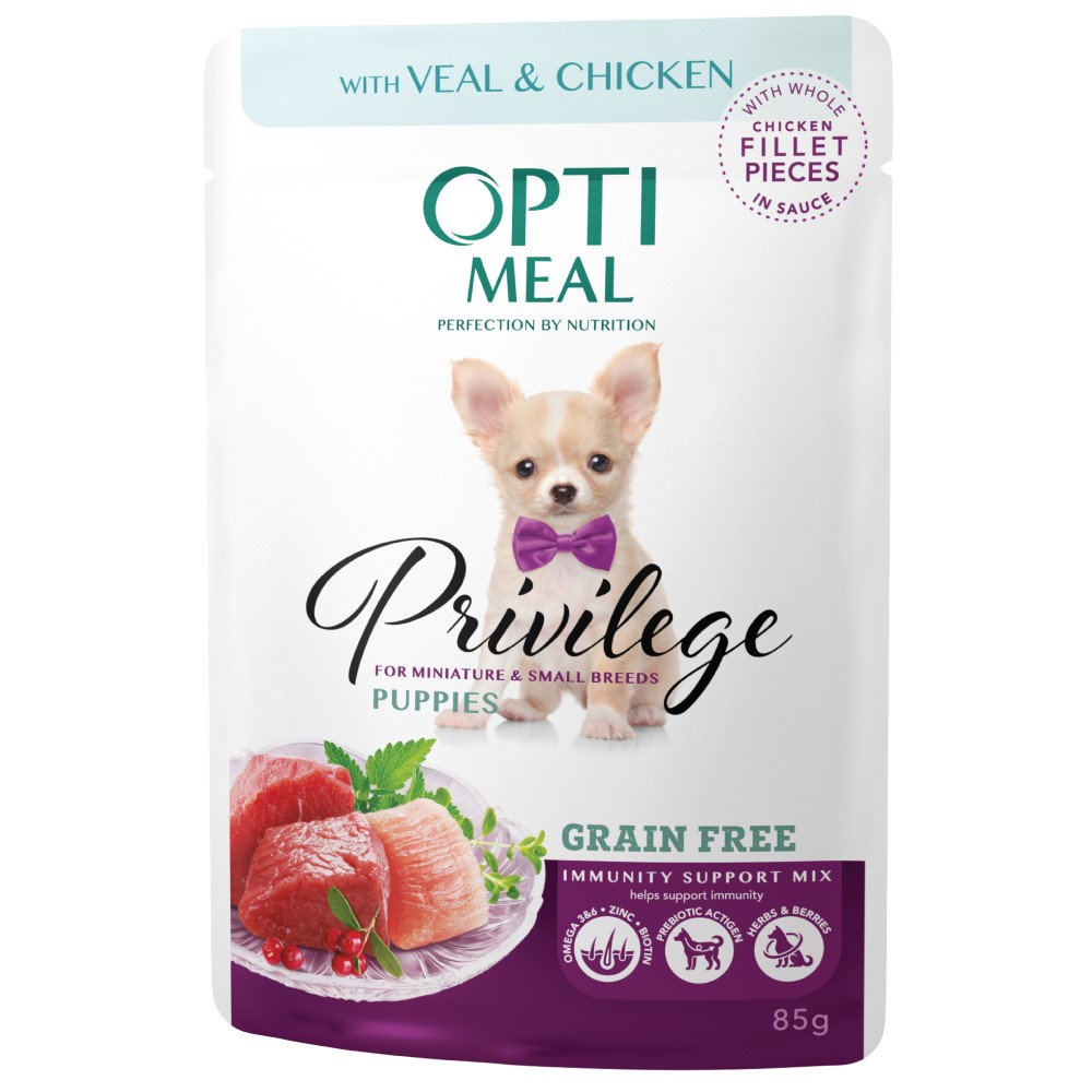 Вологий корм для цуценят Optimeal Privilege Puppy Mini з телятиною та курячим філе у соусі 85 гр - 1