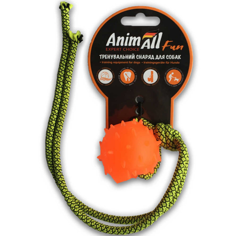 Іграшка-куля для собак Animall Fun з канатом, помаранчева - 1