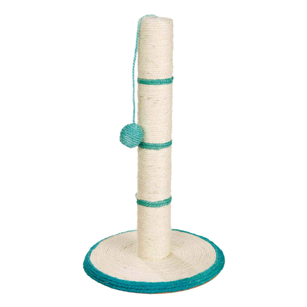 Іграшка для котів Дряпка Trixie стовп, кругла на підставці, біла з бірюзовим, 50х31х50 см - 2