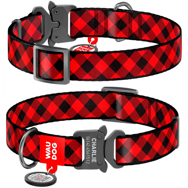 Нашийник для собак Collar Waudog Nylon металева пряжка-фастекс, з малюнком Шотландка червона - 2