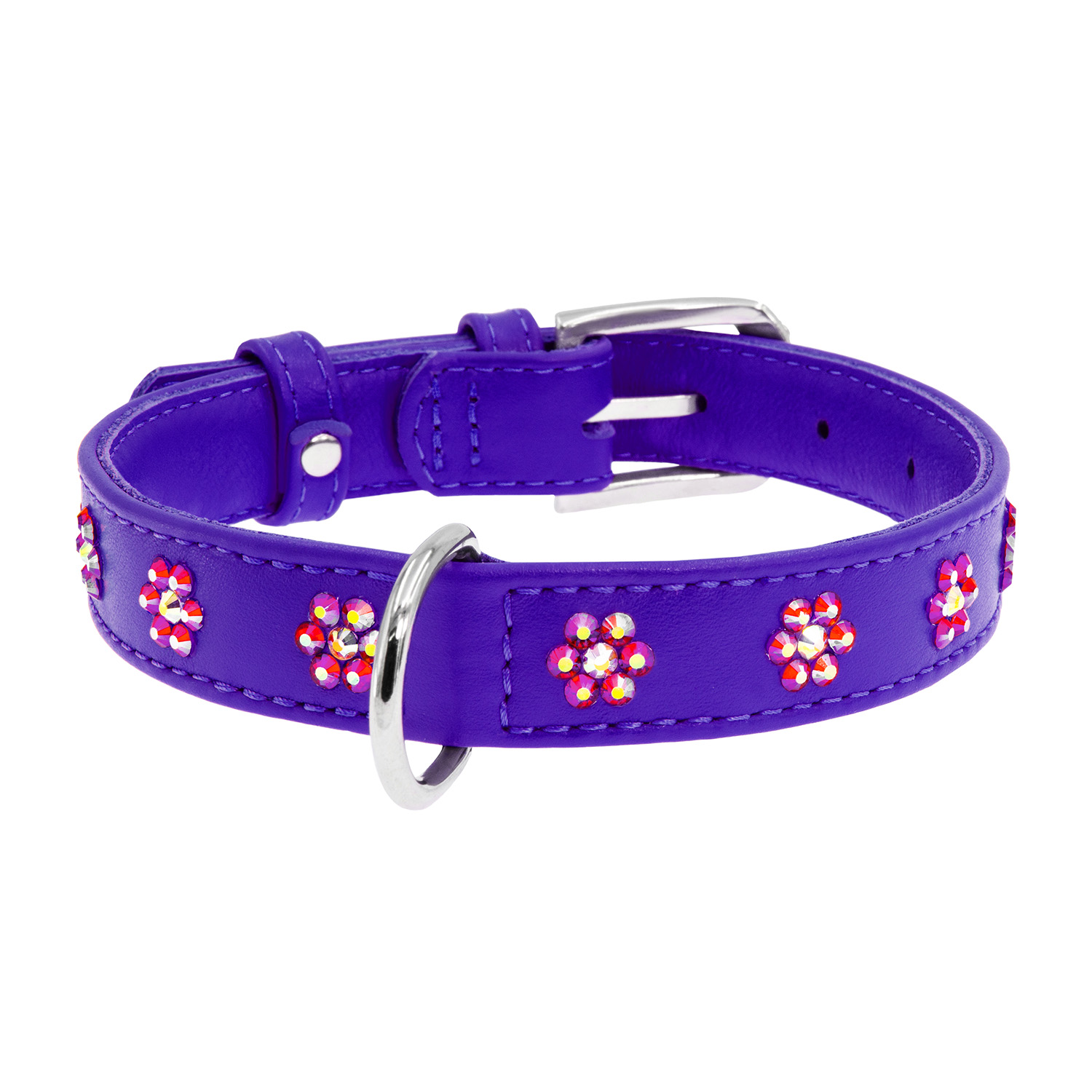 Нашийник для собак Collar Waudog Glamour фіолетовий зі стразами Квіточка, 21-29см, 12мм - 1