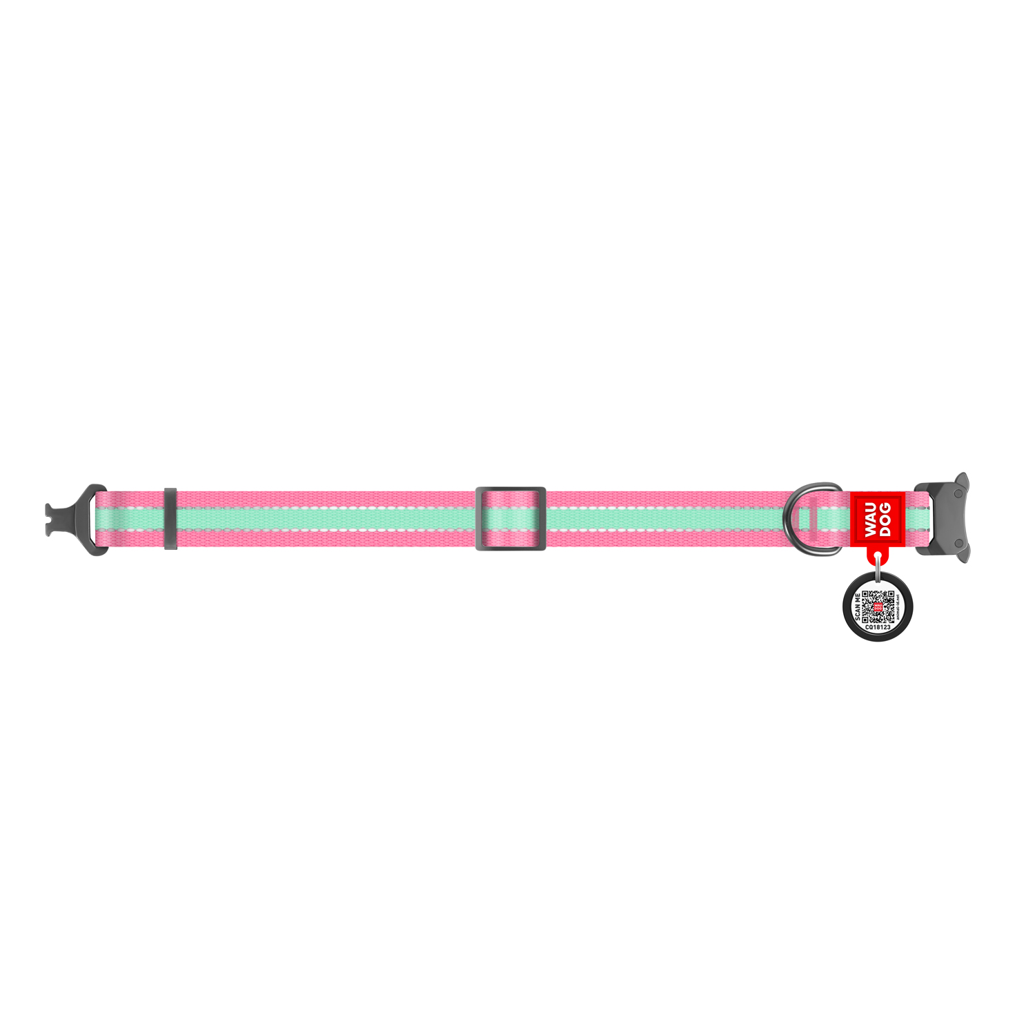 Нашийник для собак Collar Waudog Nylon світлонакопичувальний, металева пряжка-фастекс, рожевий - 2