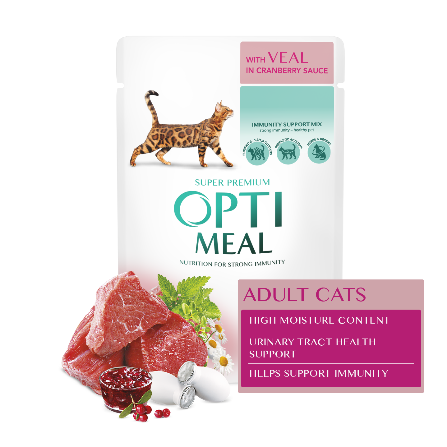 Вологий корм для котів Optimeal з телятиною в журавлинному соусі - 3