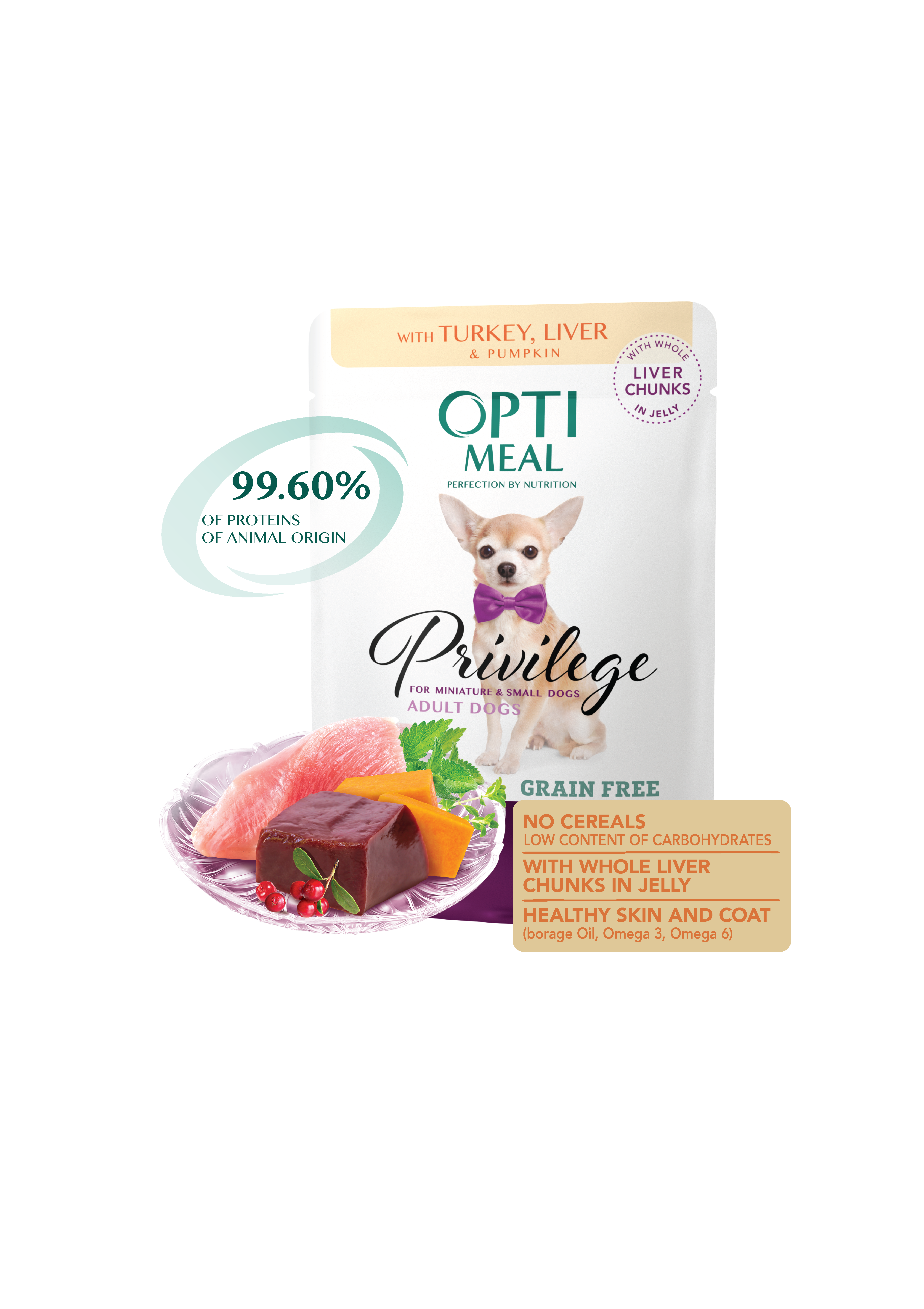 Вологий корм для собак Optimeal Privilege Adult Mini з індичкою і печінкою в гарбузовому желе 85 гр - 3