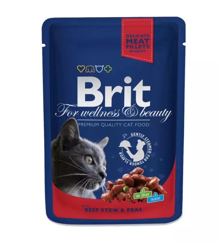 Вологий корм для котів Brit Premium рагу з яловичини з горошком 100г - 1