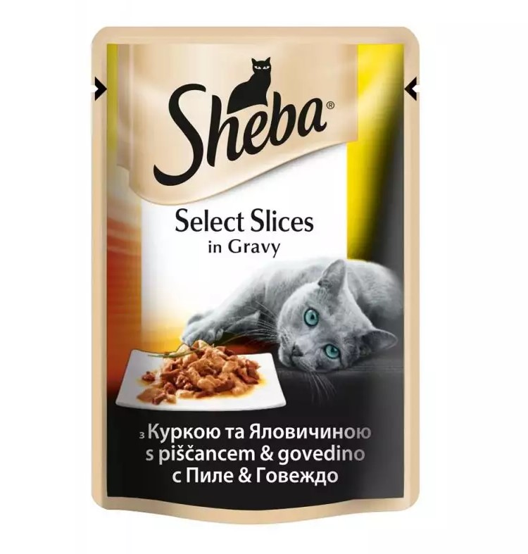 Вологий корм для котів Sheba Select Slices з куркою і яловичиною в соусі 85г - 1