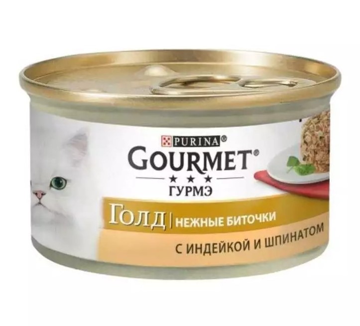 Вологий корм для котів Purina Gourmet Gold з індичкою і шпинатом ніжні биточки 85г - 1