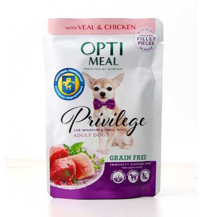 Вологий корм для собак Optimeal Privilege Adult Mini з телятиною і курячим філе в соусі, 85 гр - 2