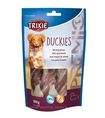 Ласощі для собак Trixie Premio Duckies кальцієва кісточка з філе качки, 100г - 1