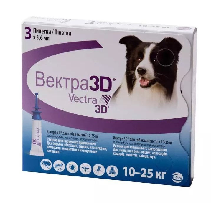 Краплі від бліх і кліщів для цуценят і собак від 10-25 кг Ceva Vectra 3D, 3,6 мл - 1