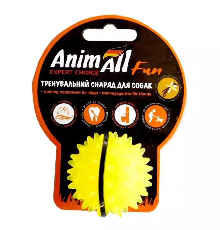 Іграшка-мяч для собак AnimAll Fun каштан, жовтий, 5см - 1