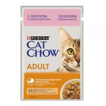Вологий корм для кішок Purina Cat Chow Adult ніжні шматочки в желе з лососем і зеленим горошком - 1