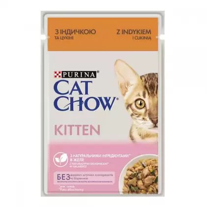 Вологий корм для кошенят Purina Cat Chow Kitten ніжні шматочки в желе з індичкою і цукіні - 1