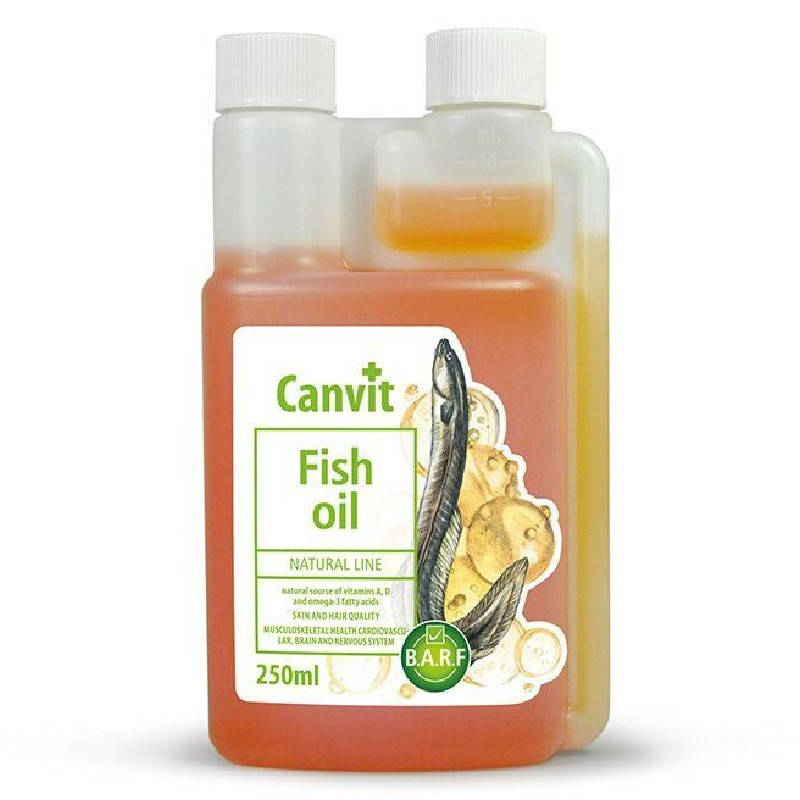 Рідка вітамінна добавка для собак Canvit Fish Oil з рибячим жиром з вугра, 250мг - 1