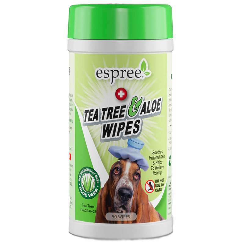 Серветки для котів і собак Espree Tea Tree & Aloe Wipes для загоєння ран, 50 шт - 1